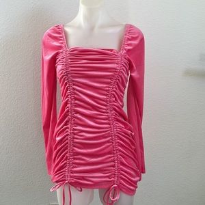 Hot Pink Wild Fable Velvet Ruched Dress, size S NWT
